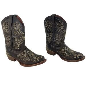 Innovation Brown Leather Floral Embroidered Western Boots Girls Size 13 Preowned